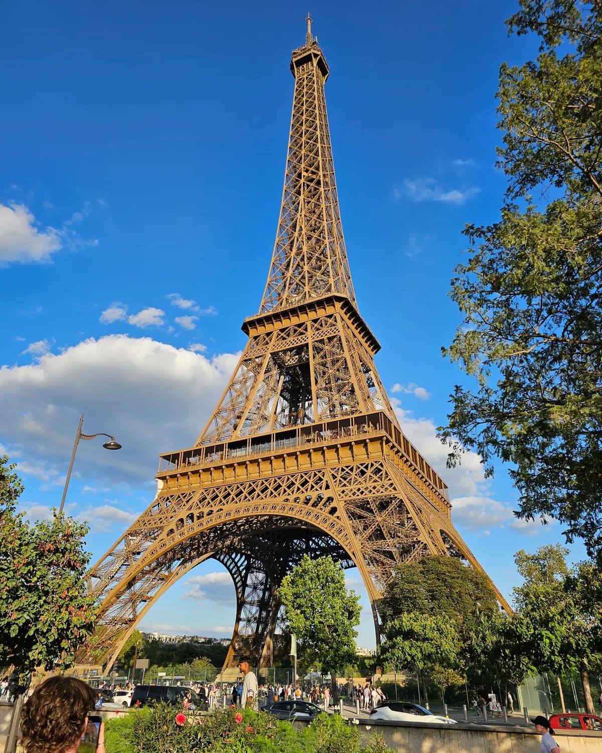 Eiffel Tower under a blue sky